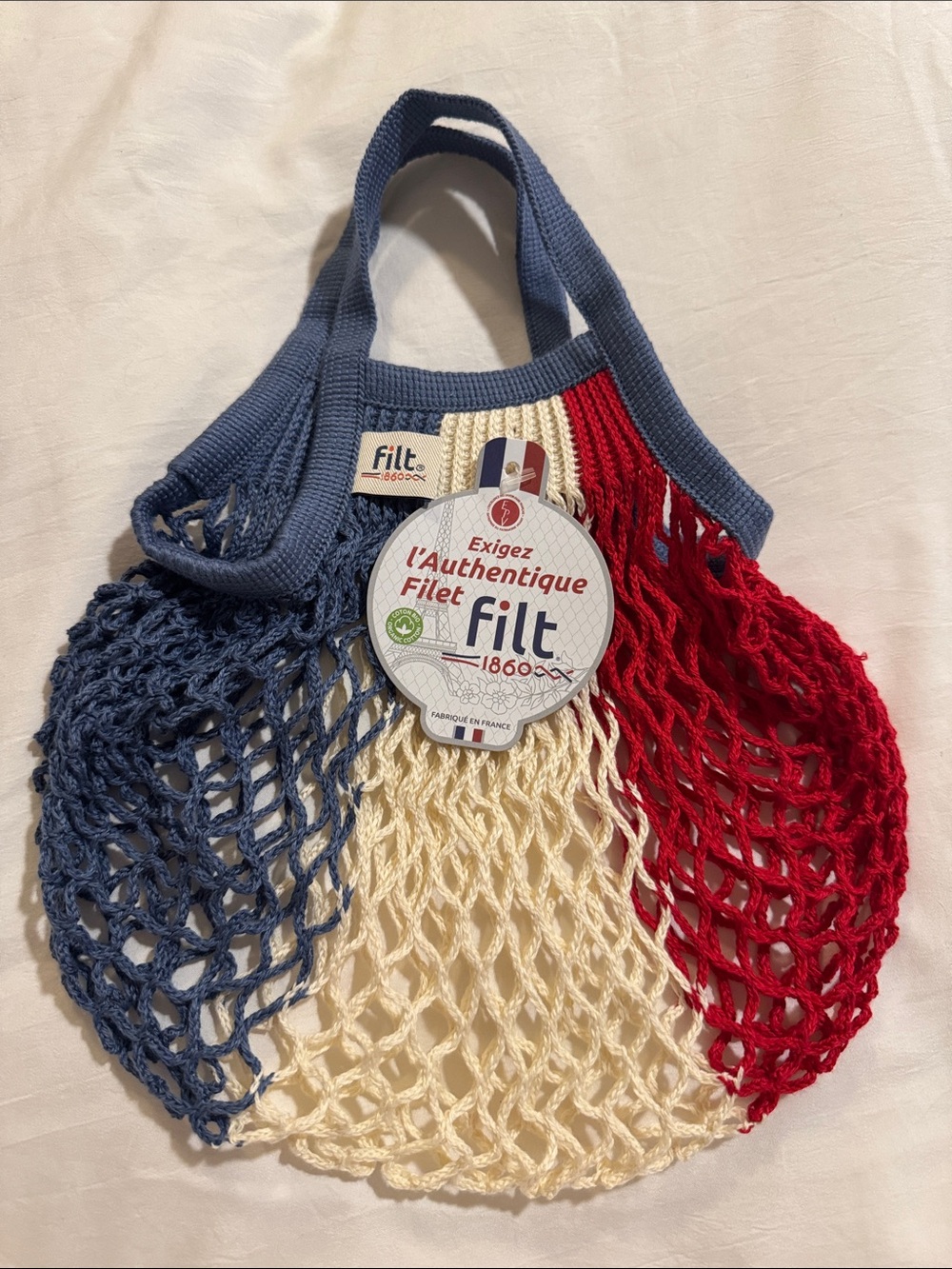 Filt Tricolor Mini Mesh Bag - Blue, Cream & Red